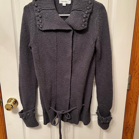 Calvin Klein Women's Vintage Grey Cable Knit Cardigan-Hidden Snap Closure - Picture 7 of 8